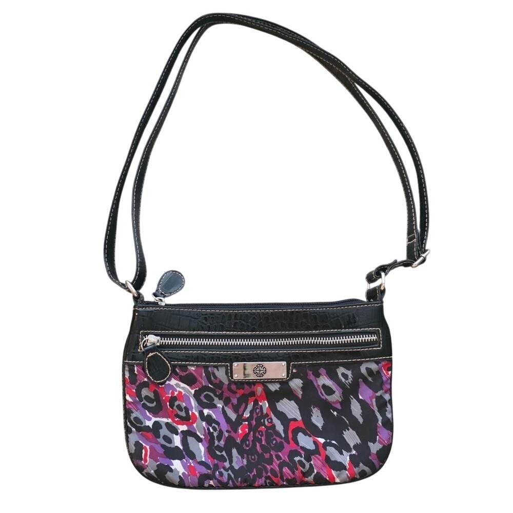 Vintage Y2K Purple Leopard Crossbody Bag Animal Print Purse By Treviso Small